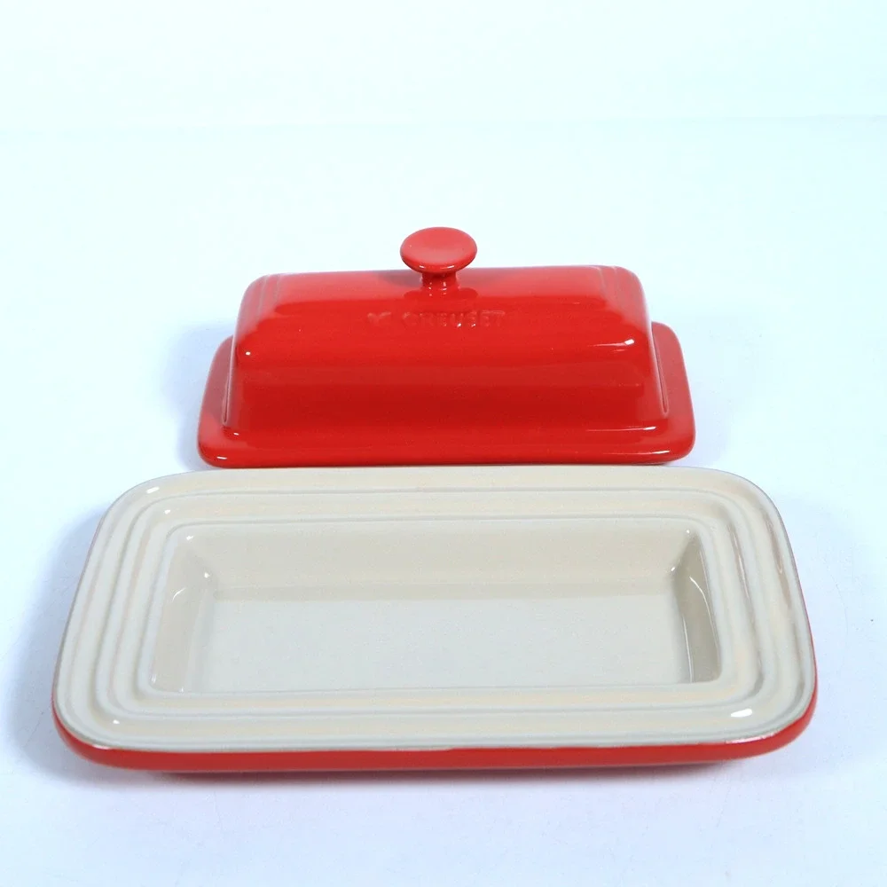 Le Creuset Cerise Red Covered Butter Dish Stoneware 2 Piece Set